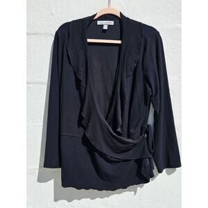 Soft By Avenue Shirt Womens Plus‎ Size 18 Black Wrap Ruffle Knit Minimalist Top